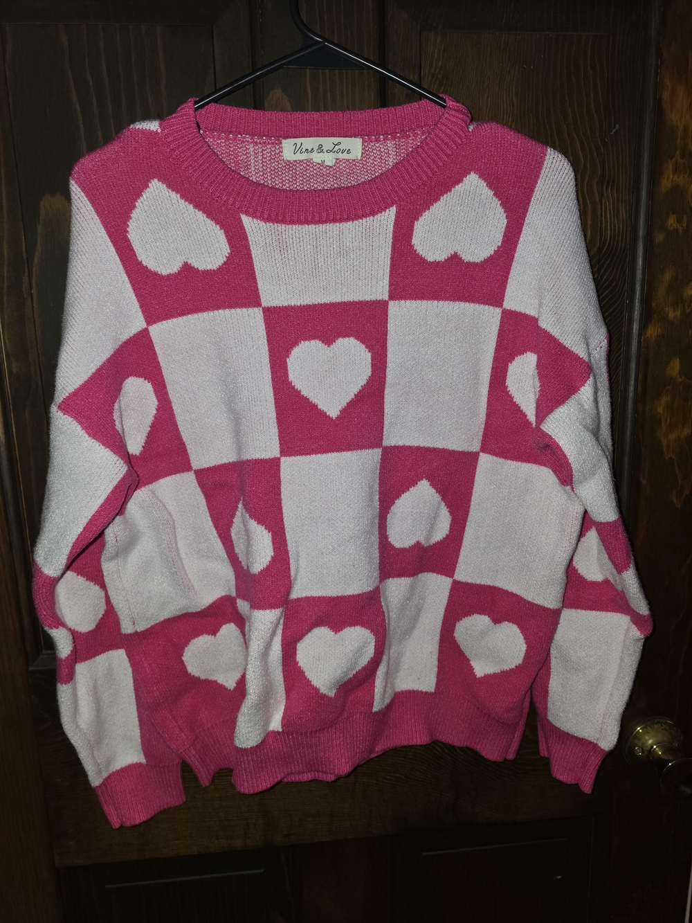 Pink and White Heart Knit Sweater